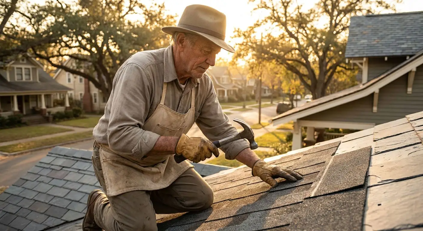 A tradesman at work at golden hour