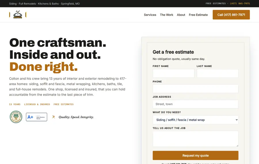 Website we built for a Nehemiah Remodeling · Springfield